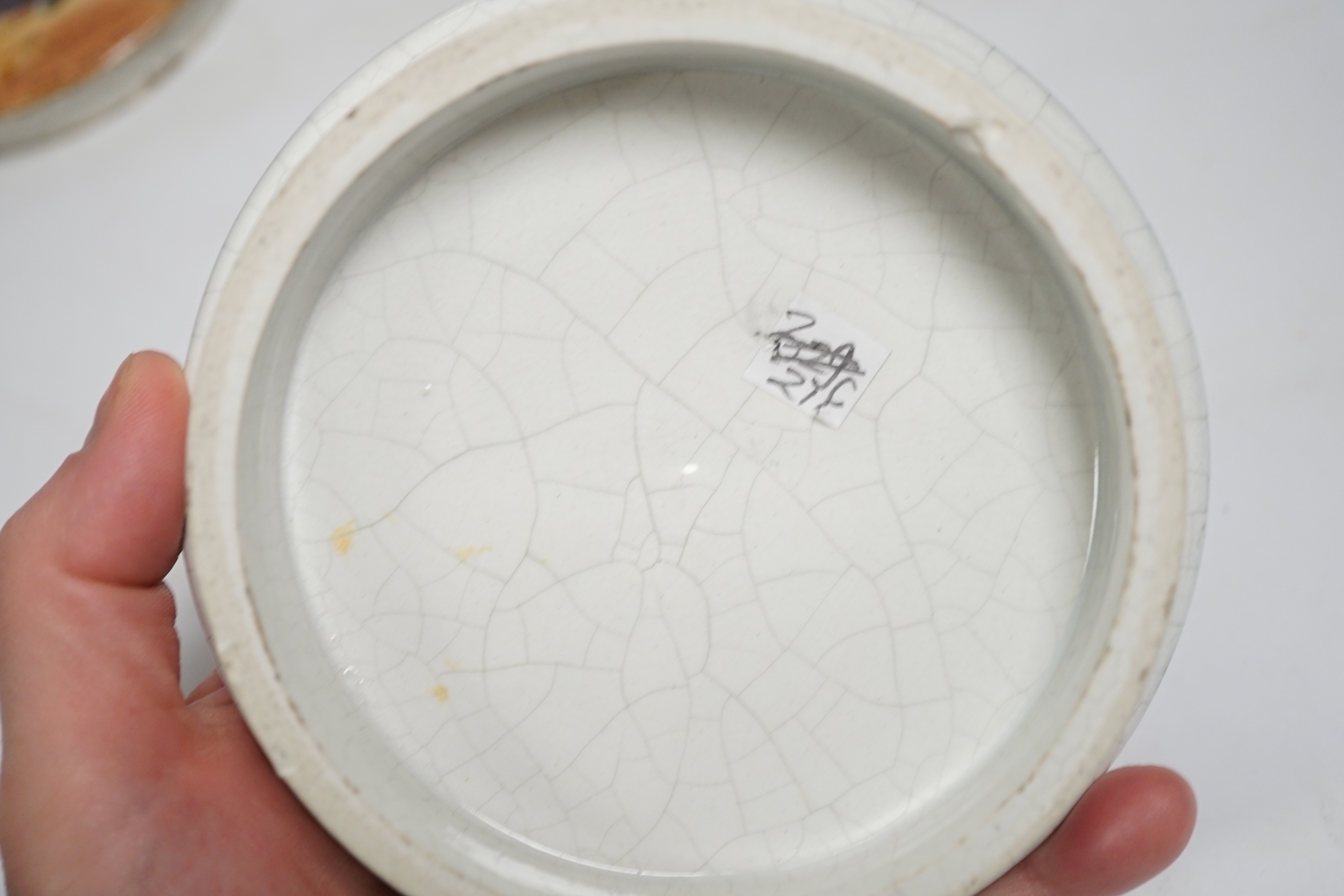 Eight Victorian ceramic Prattware pot lids